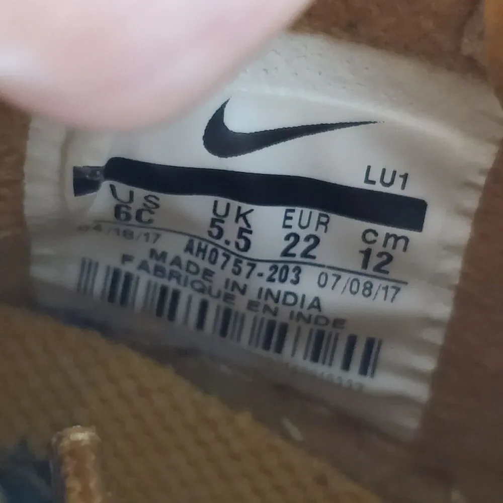 NIKE AIR FORCE ONE Kids 2017 Khaki/Tan Hi-Top Sneakers Sz 6C (Baby 16-24 Months)